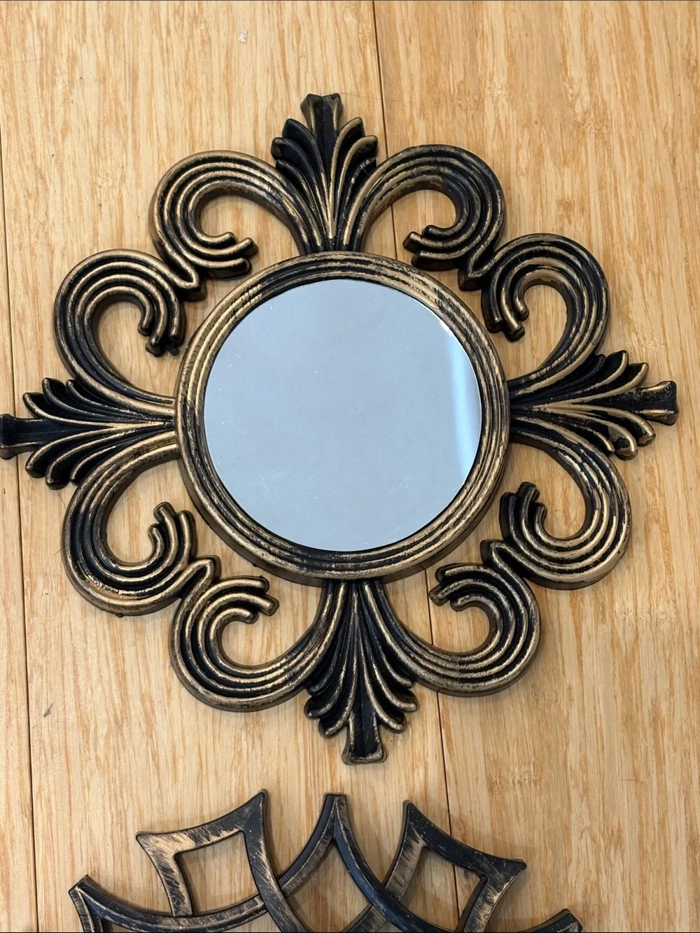 Decorative Sunburst Wall Mirrors - Plastic w/ Bronze Finish (Set of 4) - 9.5” W